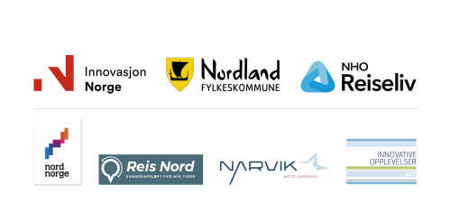 Logoene til Innovasjon Norge, Nordland Fylkeskommune, NordNorsk Reiseliv, Reis Nord, NHO Reiseliv, Visit Narvik og Innovative Opplevelser.