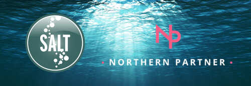 SALT logo og Northern Partner logo på vann bakgrunn