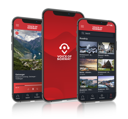 Bilde av 3 telefoner med bilder av Voice of Norway app